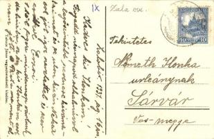 Zalabér, vasútállomás, római katolikus templom, Báró Guttmann kastély és szobor. Takács János kiadás...