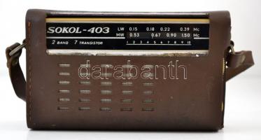 Sokol 403 rádió, eredeti bőr tokjában, elemmel, működik