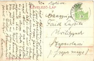 Rózsahegy, Ruzomberok; Fő tér, templom, oldalkocsis motorkerékpár. Kiadja Kozsehuba Dániel / main sq...