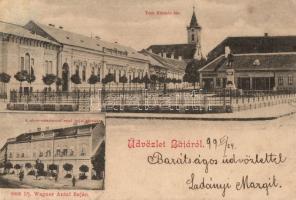 1899 Baja, Tóth Kálmán tér, Zirc-ciszterci rend társasháza, Goldschmidt Zsiga, Preimayer P. és Morvay Vilmos üzlete (Rb)