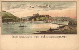 Budapest, Ős Budavára 1821-ben. Toldi Lajos kiadása / Gruss aus der guten alten Stadt Ofen. litho (apró szakadás / tiny tear)