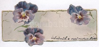 1901 Virágos dombornyomott mini üdvözlő képeslap / Floral greeting art postcard. Emb. litho minicard (11,5 cm x 4 cm) (Rb)
