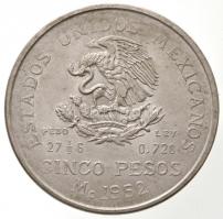 Mexikó 1952. 5P Ag T:1-
Mexico 1952. 5 Pesos Ag C:AU
Krause KM#467