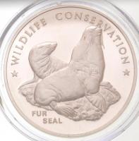 Amerikai Egyesült Államok 1972. Vadvédelem - Medvefóka peremén jelzett Ag emlékérem (25,3g/38mm) T:PP USA 1972. Wildlife conservation - Fur seal hallmarked on edge Ag commemorative medallion (25,3g/38mm) C:PP