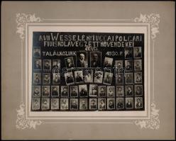 1925 Budapest, VII. ker., Wesselényi utcai polgári fiúiskola tanárai és végzett növendékei, kistabló 48 db nevesített portréval, 14x20 cm, karton 25x31 cm