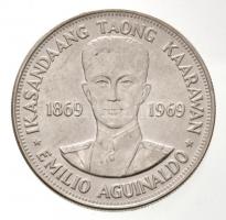 Fülöp-szigetek 1969. 1P Ag 100 éve született Aguinaldo T:1- Philippines 1969. 1 Piso Ag Centennial - Birth of Aguinaldo C:AU Krause KM#201