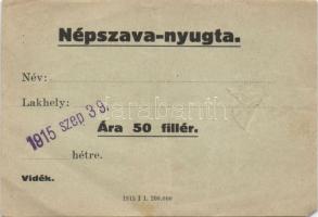 1915. Népszava nyugta 60f-ről T:III+