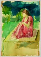Márffy jelzéssel: Ülő nő. Akvarell, papír, 50×36 cm