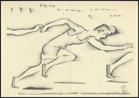 Molnár C. Pál (1894-1981): Futóverseny, ofszet, papír, jelzés nélkül, 30×21 cm