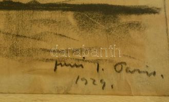 Udvary Pál (1900-1987): Párizs, szén, papír, jelzett, üvegezett fa keretben, 33×25,5 cm