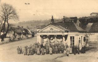 WWI K.u.k. military. Soldiers in front of a Bureau dOctroi probably in a Belarusian town. Georg Stilke + Landeswehr Inf. Regts. No. 60. 1. Kompagnie