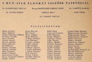 1940 A Baross Szövetség meghívója hun-avar áldomásra. A résztvevők névsorával. 4p. Zsinórfűzött kart...