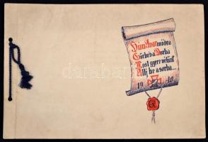 1940 A Baross Szövetség meghívója hun-avar áldomásra. A résztvevők névsorával. 4p. Zsinórfűzött kart...