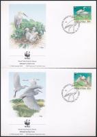 WWF: Kócsagok sor 4 db FDC -n + négyescsík WWF Heron set 4 FDC + stripe of 4