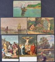33 db RÉGI használatlan művészlap, vallásos lapokkal, több litho / 33 unused pre-1945 art motive cards with many religious postcards and lithos