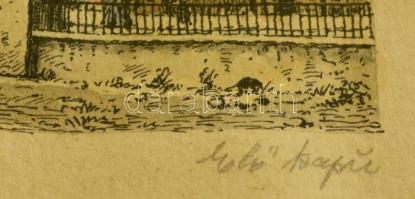 Olvashatatlan jelzéssel: Sopron, Előkapu. Akvarellel színezett rézkarc, papír, foltos, üvegezett ker...