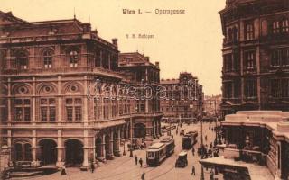 Vienna, Wien I. Operngasse, K. K. Hofoper / street view, opera house, trams, automobile