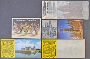 5 db MODERN képeslapfüzet: NSZK, Loire menti kastélyok (2 db), Spanyolország, Meissen porcelán / 5 MODERN postcard booklets: West Germany, Spain, Châteaux of the Loire Valley (2), Meissener porcelain