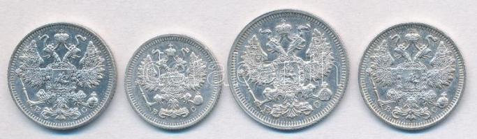 Orosz Birodalom 1913. 15k Ag + 1914. 10k Ag + 20k Ag + 1916. 15k Ag T:2
Russian Empire 1913. 15 Kop...