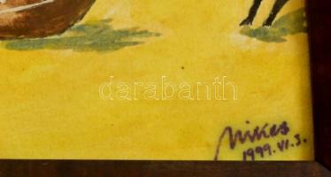 Mikes jelzéssel: Kútnál. Vegyes technika, papír, üvegezett keretben, 23×29 cm