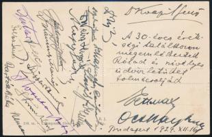 1929 Bartók Béla zeneszerző és volt osztálytársainak (Weisz Henrik, Alapy Gábor, stb.) aláírásai 30 éves érettségi találkozóról küldött levelezőlapon