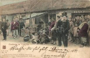 1899 Qingdao, Tsingtau, Kiautschou Bay concession; Garküche / street kitchen, food shop. Addressed to SMS Kaiserin Elisabetha