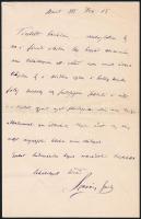 1885 Szapáry Gyula (1832-1905) politikus, későbbi miniszterelnök kézzel írt levele azonosítatlan személy részére napi politikai ügyben, Szapáry aláírásával
