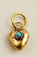 Antik arany(Au) szív medál, türkiz díszítéssel, jelzett, bruttó: 0,3 g