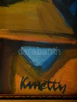 Kmetty jelzéssel: Asztali csendélet. Olaj, karton, apró lyukakkal, üvegezett kereteben, 32×42 cm