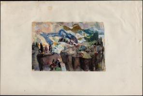 Ducsay Béla (1893-1967): Kis település a hegyek között. Akvarell, papír, jelzett, kartonra ragasztva, 15x22 cm