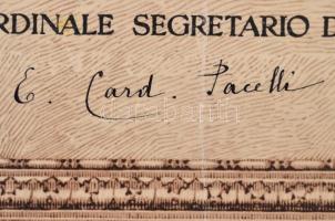 1938 "Pro Ecclesia et Pontifice" kitüntetés adományozó oklevél Pacelli bíboros, a későbbi ...