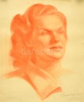 Szegedi Molnár Géza (1906-1970): Női portré. Pasztellkréta, papír, jelzett, szakadással, 55x44 cm