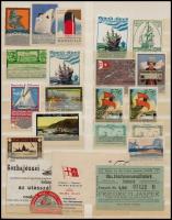 18 db régi hajózással kapcsolatos levélzáró + jegy, levélfejléc, hírdetmény