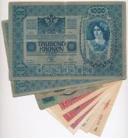1902-1917. 10db-os korona bankjegy tétel, 1-2-10-20-50-1000K címletek, közte két darab hajtatlan 2K-...