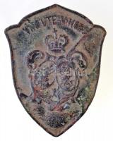 DN "VIRTUTE VINCES" fém lemezjelvény, tű nélkül, rajta a Jászói monostor jelmondatával és címerével T:2- hajlott lemez, patina