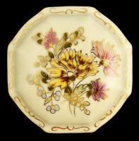 Zsolnay virágmintás porcelán ékszertartó dobozka, kézzel festett, jelzett, hibátlan, 8x8 cm