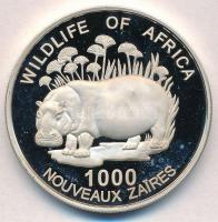 Zaire 1997. 1000Z Ag Víziló T:PP fo. Zaire 1997. 1000 Zaires Ag Hippopotamus C:PP spotted Krause KM#23