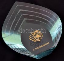 1986 Gyermekekért díj (üvegplasztika, adományozó okirat, tájékoztató füzet) Turgonyi Júlia (1928-201...