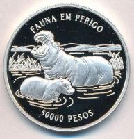 Bissau-Guinea 1996. 5000P Ag Víziló T:PP fo. Guinea-Bissau 1996. 5000 Pesos Ag Hippopotamus C:PP spotted Krause KM#36
