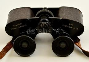 Colmont régi távcső, bőr tokban, lencsék tisztításra szorulnak, 13x11 cm