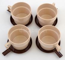Retró turista kávés készlet, műanyag, 4 db csészével és alátéttel, m:19 cm