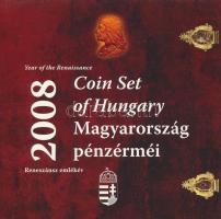 2008. 1Ft-100Ft 7klf db + Mátyás denár Ag fantáziaverete "Reneszánsz emlékév" dísztokos forgalmi szettben T:PP