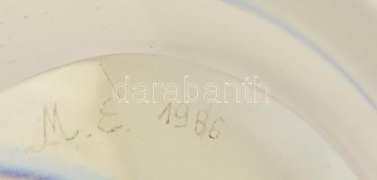 Jelzett (M.E.) fújt kaspó, hibátlan, anyagában színezett peremmel, m:10,5 cm, 17×12 cm