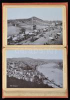 cca 1900 Budapest, leporelló fotóalbum 20 db feliratozott felvétellel a város főbb nevezetességeiről, Stengel & Co. Drezda-Berlin, gazdagon díszített, aranyozott vászonkötésben, jó állapotban
