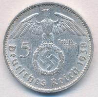 Német Harmadik Birodalom 1938G 5M Ag "Hindenburg" T:2 
German Third Reich 1938G 5 Mark Ag...