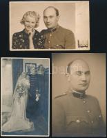 cca 1930-1940 nemes Tánczos Ferenc (1910-?) csendőr százados 3 db fényképe (esküvő, családi képek), az egyik hátulján feliratozva,