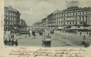 1898 Budapest VI. Oktogon, villamosok, üzletek. D. Halberstadt kiadása (Rb)