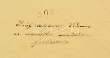 Schütz Cilli fajansz falitál, közepén gróf Migazzy Vilmos (1829-1896) felvidéki földbirtokos egész a...