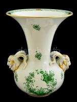 Herendi indiai kosár mintás váza kos fejekkel, kézzel festett, jelzett, kopott, m:26 cm