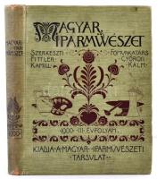 1900 Magyar Iparművészet. III. évfolyam. 1900. Szerk.: Fittler Kamil. Főmunkatárs Györgyi Kálmán. Bp., 1900, Magyar Iparművészeti Társulat, 362+2+XXXI p.+6 melléklet+Krieger Béla: Luna, eozin szobor a Zsolnay gyárban, rézkarc. Számos egészoldas, és szövegközti illusztrációval, közte számos szecesszióssal.  Kiadói díszes, festett, illusztrált, zöld virágmintás egészvászon-kötés, Gottermayer-kötésben, kissé kopottas borítóval, kopottas, kissé sérült gerinccel, három az oldalakra ragasztott illusztrációt kiszedtek. (150., 187. oldalak, Walter Crane kiállítás plakátja (362+2. oldal.)) Benne számos érdekes írással, köztük az elhunyt Zsolnay Vilmosról (1828-1900), a párizsi világkiállításról, a budai palota Szent István-terméről.